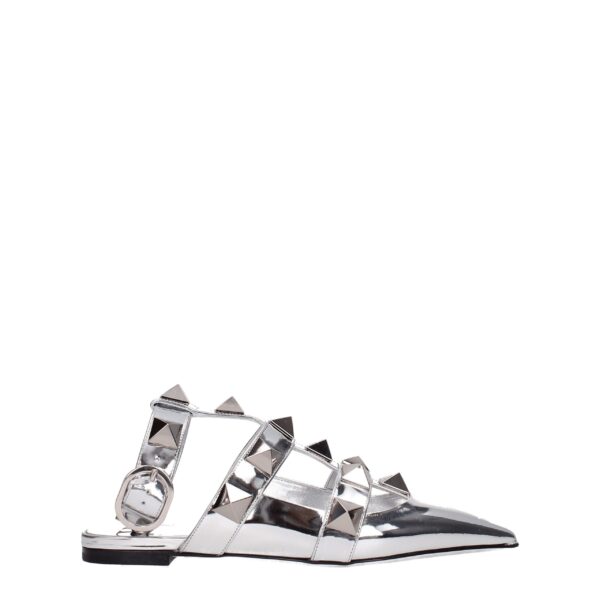 Gray Leather Flat Sandals