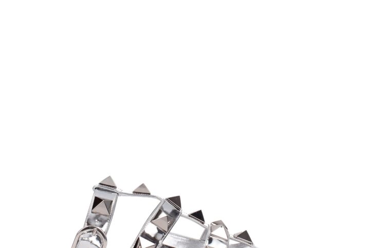 Gray Leather Flat Sandals