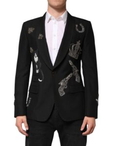 Black Bee Crown Embellished Suit Coat Blazer