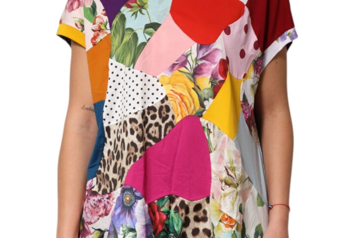 Multicolor Patchwork Cotton Silk Blouse Top