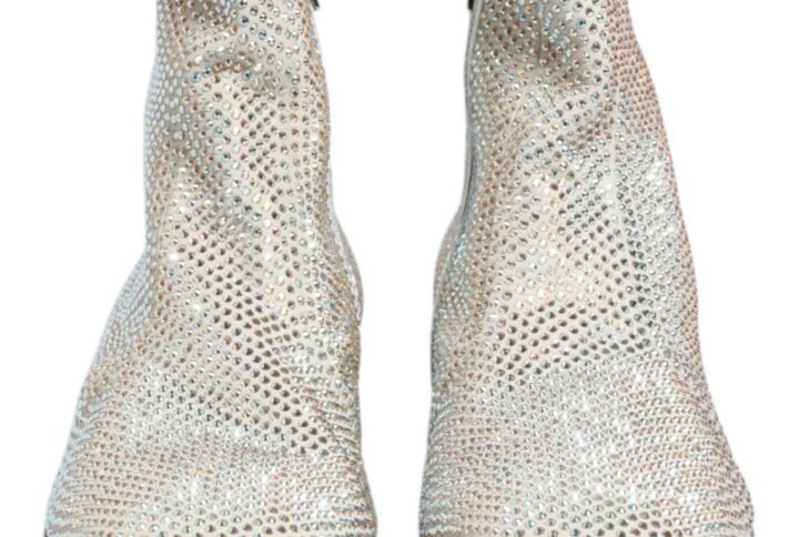 White Strass DG Logo Heels Ankle Boots Shoes | Jag Couture London – New York