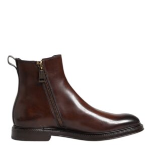Brown Chelsea Leather Mid Calf Boots Shoes