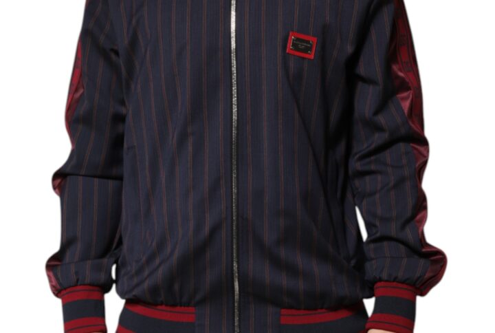Blue Red Striped Logo Plaque Full Zip Jacket | Jag Couture London – New York