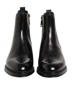 Black Chelsea Leather Mid Calf Boots Shoes