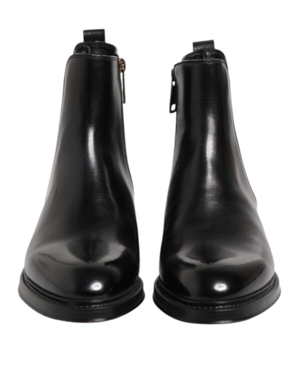 Black Chelsea Leather Mid Calf Boots Shoes