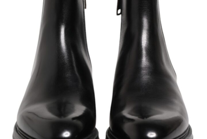 Black Chelsea Leather Mid Calf Boots Shoes | Jag Couture London – New York