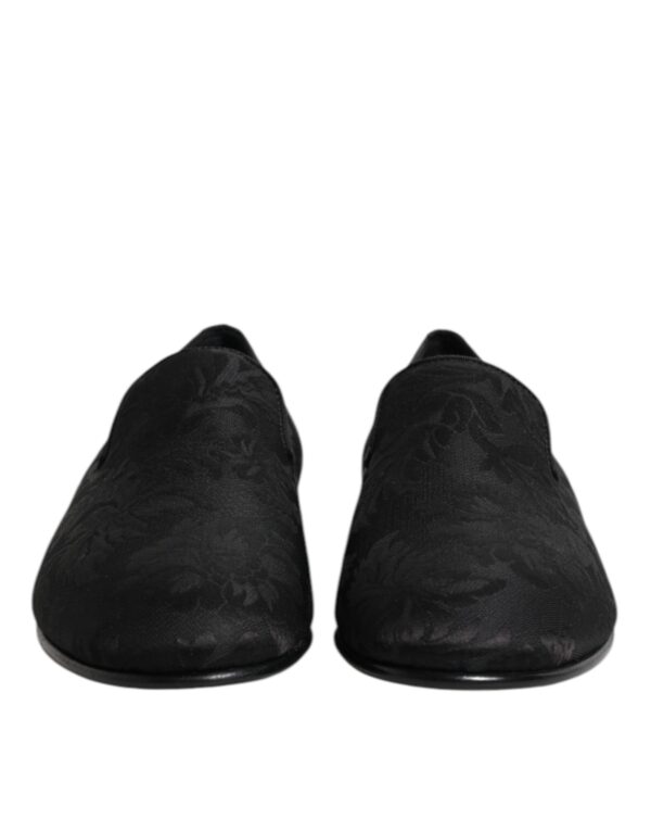 Black Floral Brocade Loafers Men Dress Shoes