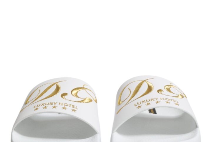 White Leather Slides Sandals Beachwear Shoes | Jag Couture London – New York