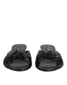 Black Leather Heels Slides Sandals Shoes