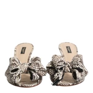Multicolor Keira Bow Leather Peep Toe Mules Shoes