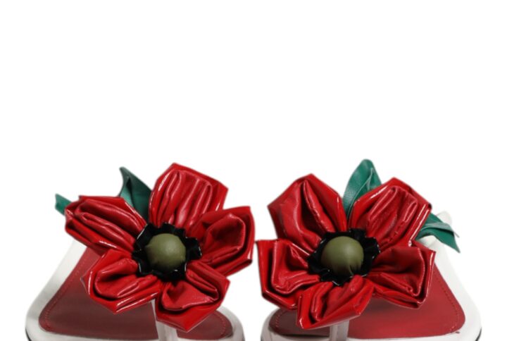 Red White KEIRA Flower Leather Sandals Shoes