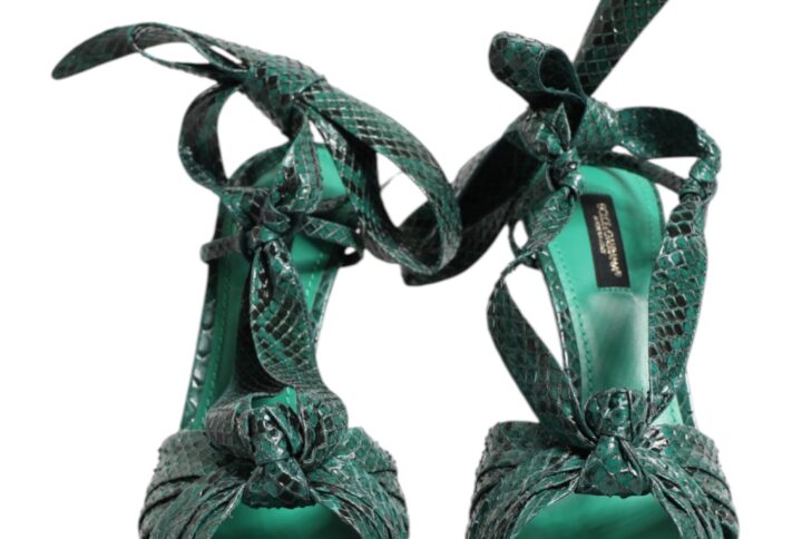 Green Python Leather Heels Sandals Shoes