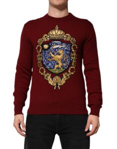 Burgundy Cashmere Lion Crest Pullover Sweater