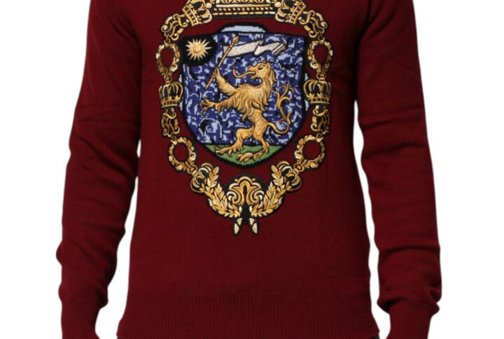 Burgundy Cashmere Lion Crest Pullover Sweater