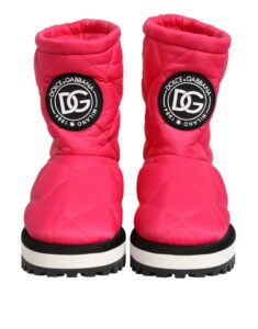 Pink White Viscose Padded Mid Calf Boots Shoes