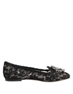 Black Taormina Lace Crystals Flats Shoes
