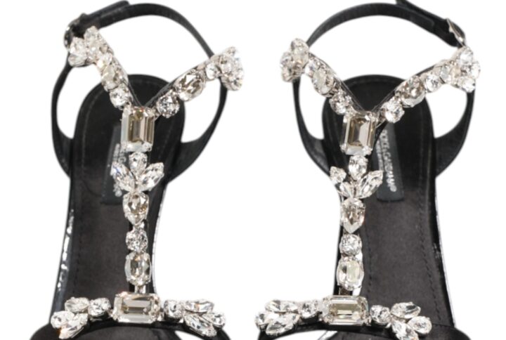 Black Keira Crystals Heels Sandals Shoes