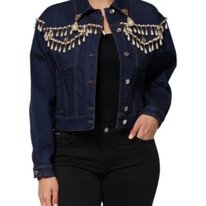 Blue Cotton Denim Crystal Embellished Jacket