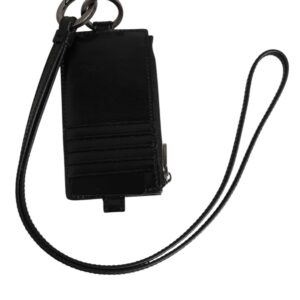 Black Leather Logo Embossed Lanyard Card Holder Wallet