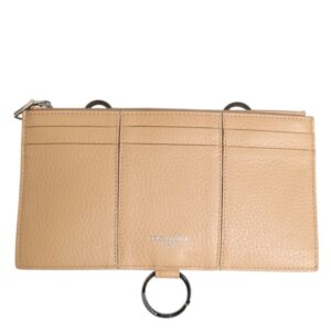 Beige Calfskin Leather Large Crossbody Card Holder Wallet