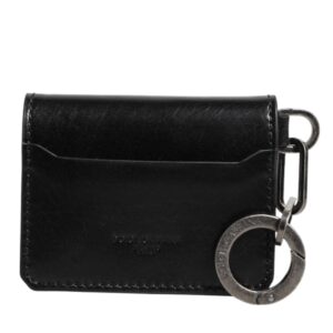 Wallet Black Leather Logo Embossed Key Chain Card Holder Wallet