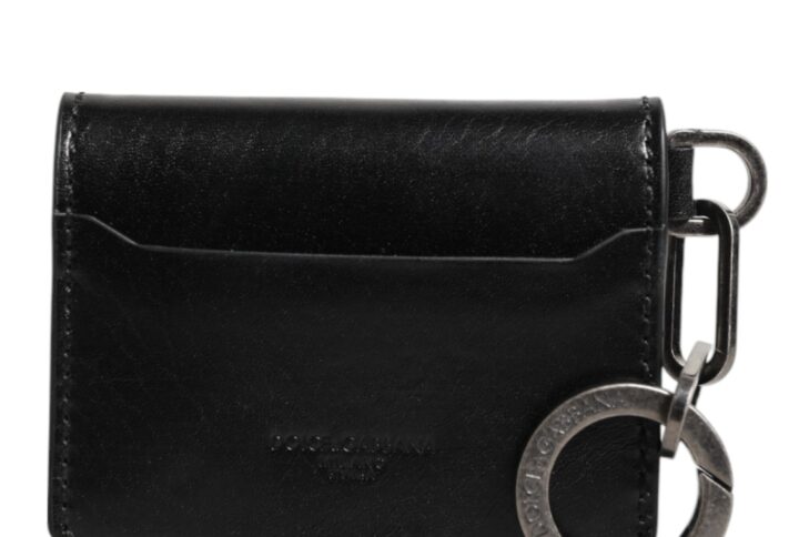 Wallet Black Leather Logo Embossed Key Chain Card Holder Wallet