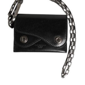 Black Cavallo Leather Wallet Chain Snap Bifold Card Holder