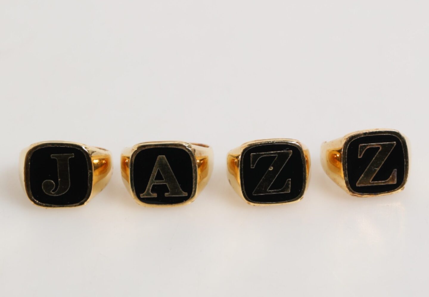 Gold Tone Brass JAZZ Letter Set 4 Pieces Adjustable Ring