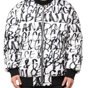 White Black Graffiti Logo Puffer Bomber Jacket