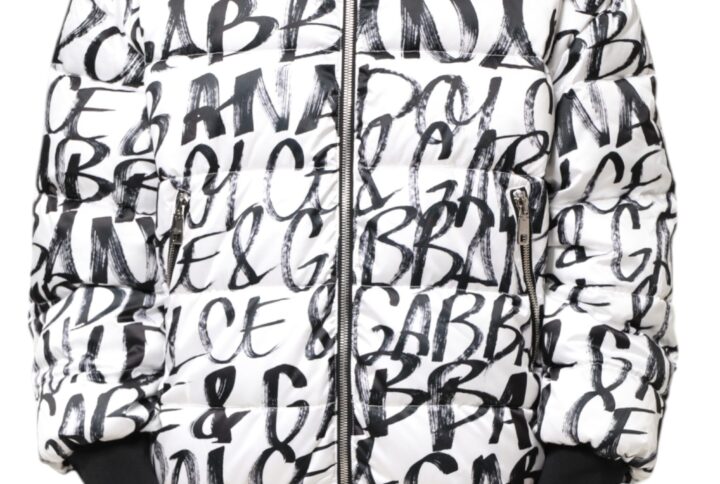 White Black Graffiti Logo Puffer Bomber Jacket