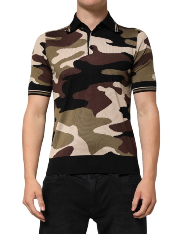 Camouflage Brown Silk Military Polo T-shirt