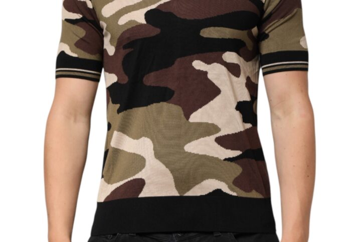 Camouflage Brown Silk Military Polo T-shirt
