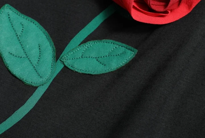 Black Wool Sleeveless Rose Applique Dress