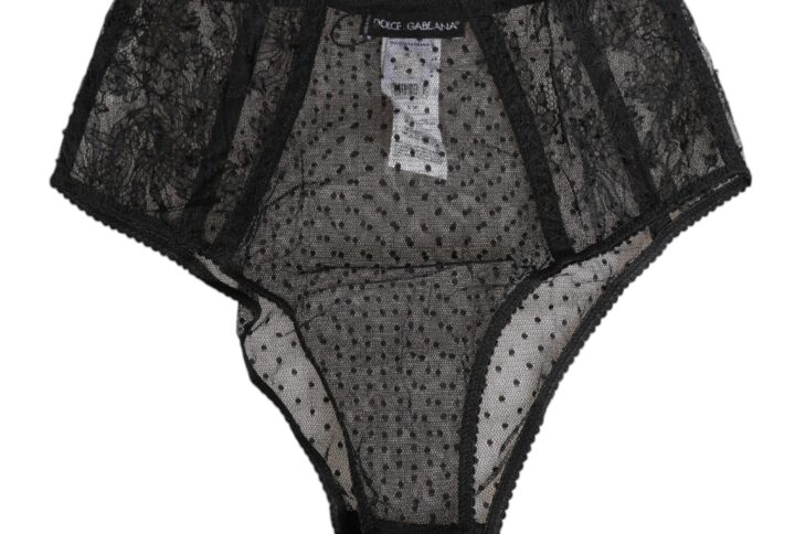 Black Lace Polka Dot Mesh High Waist Underwear
