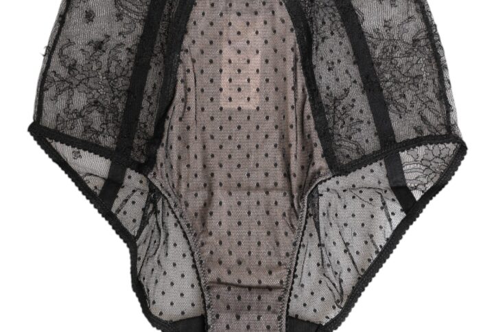 Black Sheer Polka Dot Lace High Waist Underwear