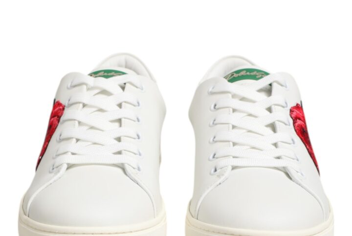 White Leather Rose Embroidery Low-Top Shoes | Jag Couture London – New York