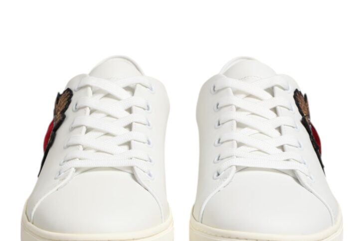 White Leather Sacred Heart Patch Sneakers Shoes