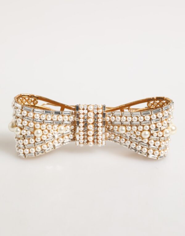 Gold Brass Glas Crystal Faux Pearl Embellished Brooch