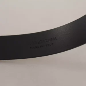 Calf Leather Silver Tone Black Metal Buckle Belt