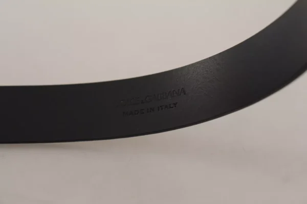 Calf Leather Silver Tone Black Metal Buckle Belt