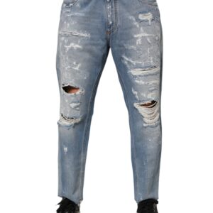 Blue Distressed Ripped Denim Pants Jeans