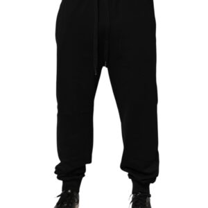 Black Cotton Drawstring Logo Sweatpants Pants