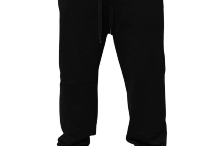 Black Cotton Drawstring Logo Sweatpants Pants
