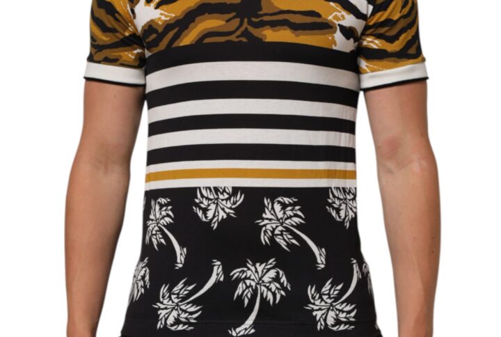 Multicolor Leopard Palm Leaf Men Crew Neck T-shirt | Jag Couture London – New York