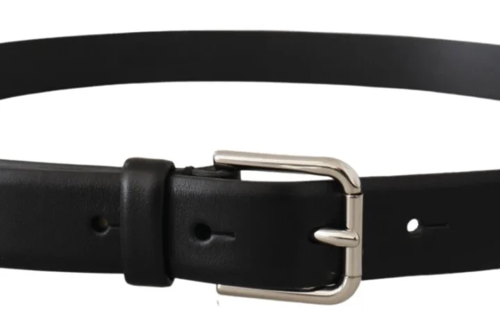Black Calf Leather Silver Tone Logo Buckle Belt | Jag Couture London – New York