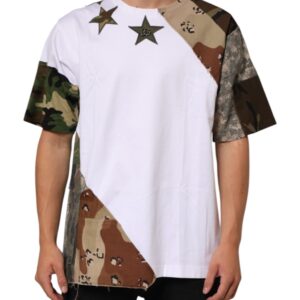 White Camouflage Patckwork Men Cotton T-shirt
