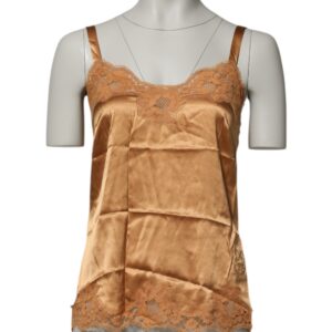 Brown Floral Lace Silk Satin Tank Lingerie Underwear