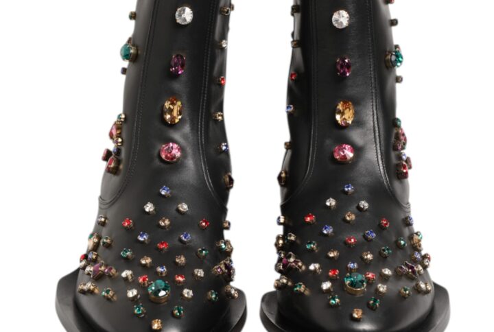 Black Crystal Embellished Men Short Boots Shoes