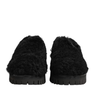Dress Black Fur Leather Slippers Men Shoes