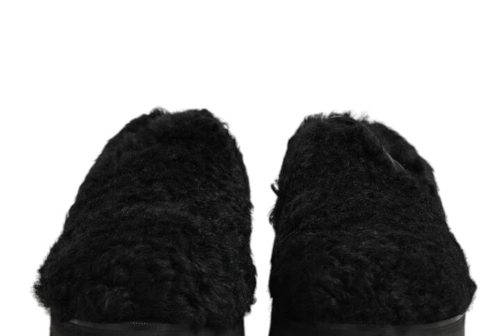 Dress Black Fur Leather Slippers Men Shoes